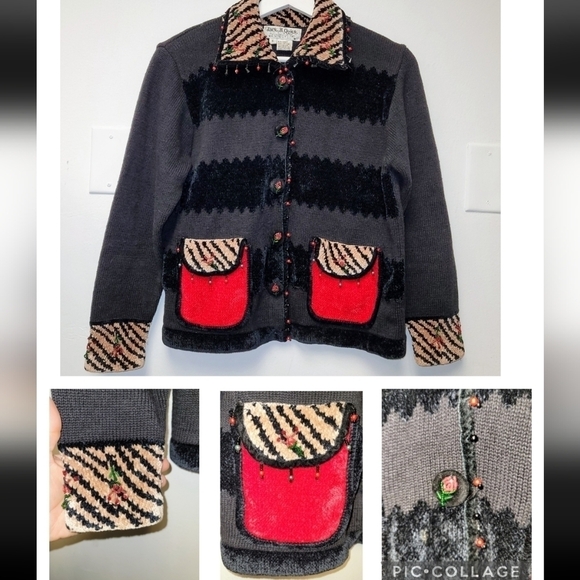 Jack B.Quick Vintage Chenille Beaded Animal Print Christma Sweater Sized S - Picture 3 of 13